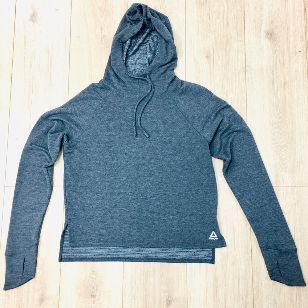 Reebok Heathered Charcoal Lightweight Hoodie sweat gusty yoga athleisure medium
